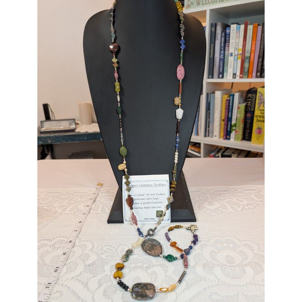 NOS Made in Alaska 60" Gemstone Necklace | Long Multi Stone Strand Boxed